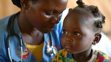 A nurse administers a routine checkup to a young child all made possible by the solarpowered clinics reliable energy source photo