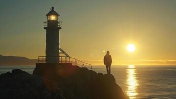 The lighthouse keeper checks on the solar panels each day ensuring they are clean and efficient in harnessing the suns energy photo
