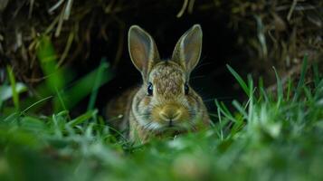 An underground burrow for rabbits with a small solarpowered light inside to guide them home after dark photo
