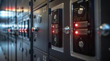 A closeup of the lockers keypad used to securely lock and unlock the compartments for charging devices photo