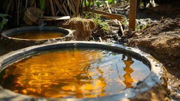 A before and after image showcasing the transformation of dirty muddy water to crystal clear drinking water through the use of solar energy photo