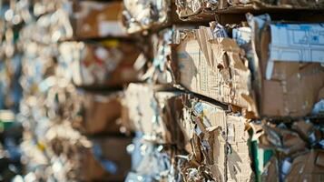 A stack of clean compact and readytoship cardboard boxes filled with recycled paper at a solar powered center photo