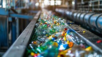A closeup of the machinery used in the processing and sorting of recyclable materials at the center all running on solar power photo