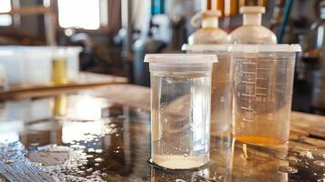A before and after photo shows dirty contaminated water transformed into clear drinkable water thanks to a solarpowered filtration systems intervention
