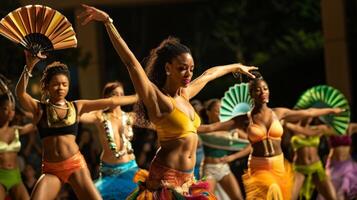 A group of dancers using solarpowered fans and cooling systems to beat the heat while putting on a highenergy show for the audience photo