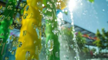 An interactive water ride with fountains and sprays powered by solar panels providing a refreshing experience on a hot day photo