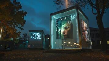 A small but impactful outdoor exhibition utilizing solarpowered projectors to display animation and moving images photo