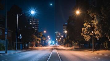 A comparison shot of a street with traditional street lights and one with solarpowered lights highlighting the energy efficiency and costsaving benefits of the latter photo