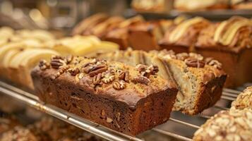 The unmistakable aroma of freshly baked banana bread filled with chunks of real banana and toasted macadamia nuts fills the shop with warmth photo