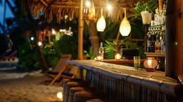 A bamboo hut bar on a secluded beach providing a unique and intimate bar crawl experience with islandinspired drinks and friendly staff photo