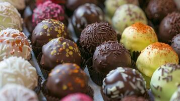 Sample unique flavors like coconut lime and mango chili in the stands assortment of tropicalinspired chocolates and truffles photo