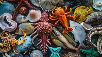 A variety of colorful marine life lay on display evidence of a successful days work for the local fisherman photo