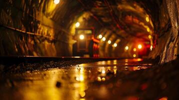 A network of underground tunnels illuminated by the headlights of mining vehicles as they transport equipment and workers throughout the site photo