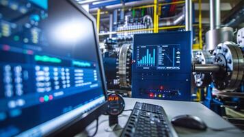 A closeup shot of an engineers computer screen shows realtime data and statistics on the hydro plants performance providing valuable information for the team photo