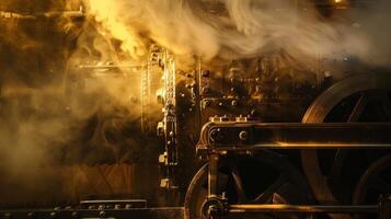 The steam and vapor emanating from an industrial turbine adding an element of mystery and intrigue to its mechanical nature photo