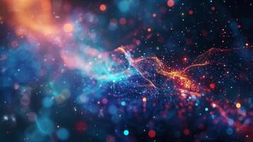 Dive into a world of blurred boundaries and endless possibilities with a defocused background image of digital nebula where technology and cosmic energy coexist in a beautiful chaos. photo