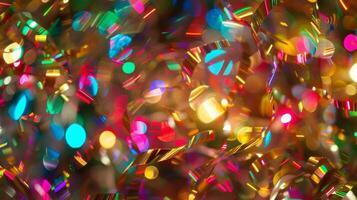 Defocused streamers of multicolored lights create a festive party atmosphere perfect for a groovy disco daze. photo