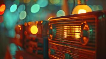 desenfocado Clásico radios terado y desvanecimiento dentro el antecedentes evocar un sentido de nostalgia para el dorado años de radio olas y más simple veces. foto