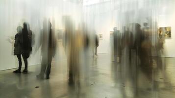Light and shadows dance in a dreamy blur creating a sense of ethereal escape as the artworks fade into the background at the gallery. photo