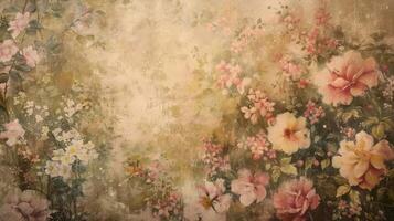 Layers of faded floral patterns and faded oil paintings create a hazy ambiance transporting viewers to a time of refined manners and delicate beauty in the defocused backdrop of Victorian photo