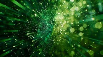 A backdrop of defocused green shapes and patterns evokes a sense of powerful computer algorithms and endless data conjuring up the world of the Matrix. photo