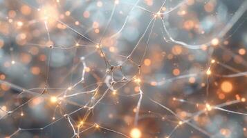 An ethereal depiction of interconnected nodes and pathways reminiscent of neural networks illuminated by a soft Bokeh effect. This defocused background image captures the essence of photo