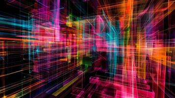 Indistinct images of lines and matrices intersecting and changing colors in an abstract display of quantum coding creating a visually stunning backdrop for the technological advancements photo