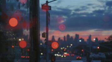Blurred streetlights and fading colors of dusk a mesmerizing spectrum unfolding against the backdrop of the growing city. photo