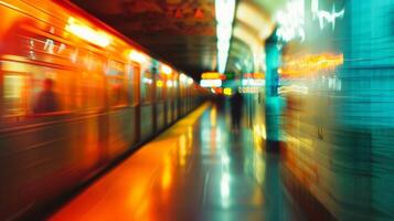 As if through a dream the subway platform becomes a blur of colors and shapes hinting at the chaotic and frenzied nature of city living. The outoffocus background perfectly encapsulates photo