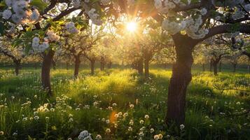 Wander through this tranquil orchard oasis where the vibrant hues of the blooming trees merge and blur into a vibrant mosaic. Lose yourself in the mesmerizing patterns and dappled photo