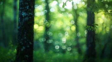 Soft blurred silhouettes of trees frame the edges creating a sense of seclusion in this defocused background of a solitary retreat. photo