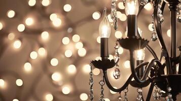 Ethereal Elegance The blurred silhouette of a majestic chandelier takes center stage against a muted background exuding a sense of sophistication and refinement. Its shimmering glow photo