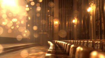 The hazy glow of the defocused background adds a touch of oldworld elegance to the classic dri theater reminiscent of a bygone era of silver screen glamour. photo