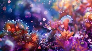 Through a gentle blur the vibrant marine life appears as a unified tapestry each being an essential thread in the complex and enchanting ecosystem of the deep sea. photo