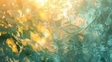Swirling patterns of vibrant foliage and quiet muted shadows dance against a defocused hazy sunlit background creating an otherworldly scene straight out of a fairytale. photo