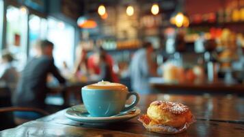 A hazy backdrop of indistinguishable figures blends into the background while the sound of animated chatter and cheerful giggles fills the space. The occasional clink of cups and plates photo