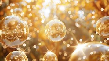 A dreamy and ethereal backdrop exudes celebratory vibes with its hazy golden orbs tered in every direction creating a mesmerizing visual for any festive occasion. photo