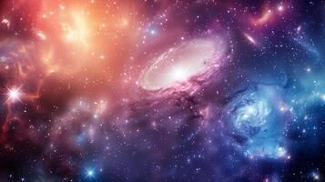 A surreal composition of defocused cosmic elements melding nebulous galaxies with ling s of stars in a tapestry of otherworldly hues. photo