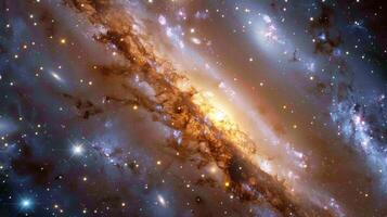 The galaxy in motion appears as a distant dream with hazy hues of deep space diffusing into one another in an ethereal blend of cosmic colors. photo