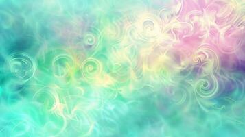 Soft defocused swirls and patterns in varying shades of turquoise magenta and lime green give off an ethereal bohemian vibe with a psychedelic twist. photo