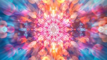 A blurred background of vibrant hues resembling a kaleidoscope creating a mesmerizing visual effect. photo