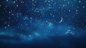 A hazy outoffocus image of a starry night sky the perfect backdrop for a peaceful bedtime lullaby as the moon and stars quietly le in the background. photo