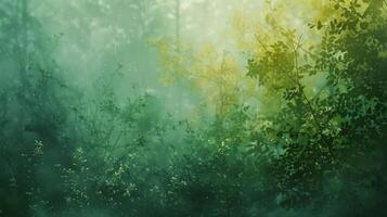With a soft blurred backdrop of misty greens and yellows Softly Spoken whispers of a tranquil early morning in a secluded forest untouched by the chaos of the outside world. photo