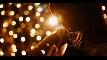 The soft glow of strings of fairy lights slightly out of focus adds a touch of magic to the unplugged session as the artists smooth vocals and gentle guitar playing fill the room with photo