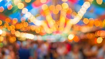 Defocused Tent at Oktoberfest Step into a whimsical world of color and laughter with a blurred view of the bustling Oktoberfest tent. photo
