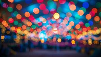 Defocused Firecracker Frenzy Amidst the blurry chaos of colorful fireworks the illuminated tents of Diwali stand out as a symbol of warmth and togetherness. A magical scene captured photo