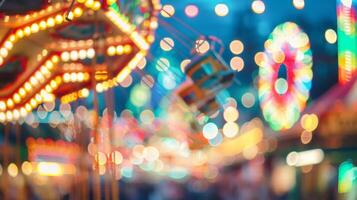 Defocused Carnival Rides at Oktoberfest Add a touch of magic to your Oktoberfest experience with a blurred background of dancing lights and carnival excitement. photo