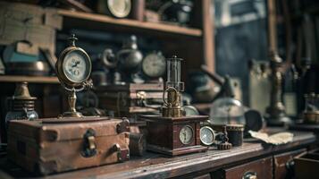The background fades into an oldfashioned display of delicate relics transporting the observer to a bygone era and sparking a sense of curiosity and wonder. photo