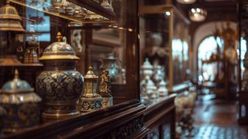 Defocused Vintage Charm Muted hues and ornate designs of historic ornaments set a romantic tone in the background of the museum inviting visitors to step back in time. photo