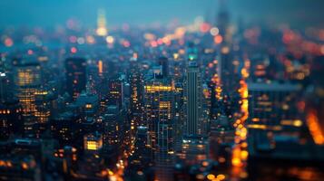 Defocused City Nights A busy cityscape shrouded in the darkness of night becomes a softly blurred backdrop with the ling lights of buildings and cars adding a touch of magic to the photo